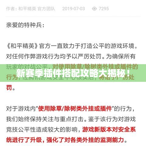 新赛季插件搭配攻略大揭秘！